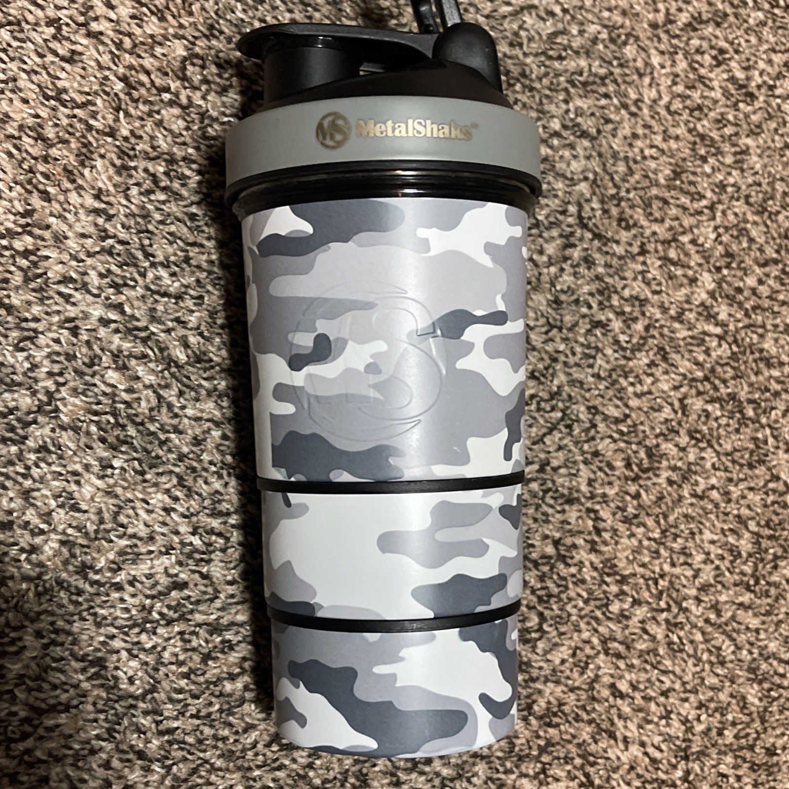 Metalshake Camo 600ML BLACK 3 Layers Gym Protein Shaker Water Sports Gym Work