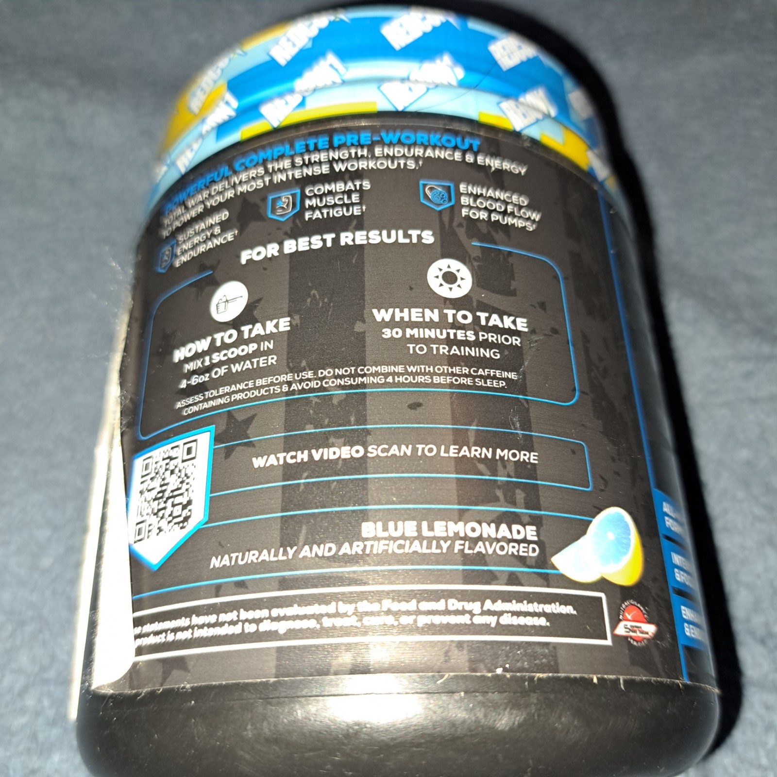 Redcon1 TOTAL WAR 30 Servings 15.34 Oz Blue Lemonade Pre Workout Exp 2/2027