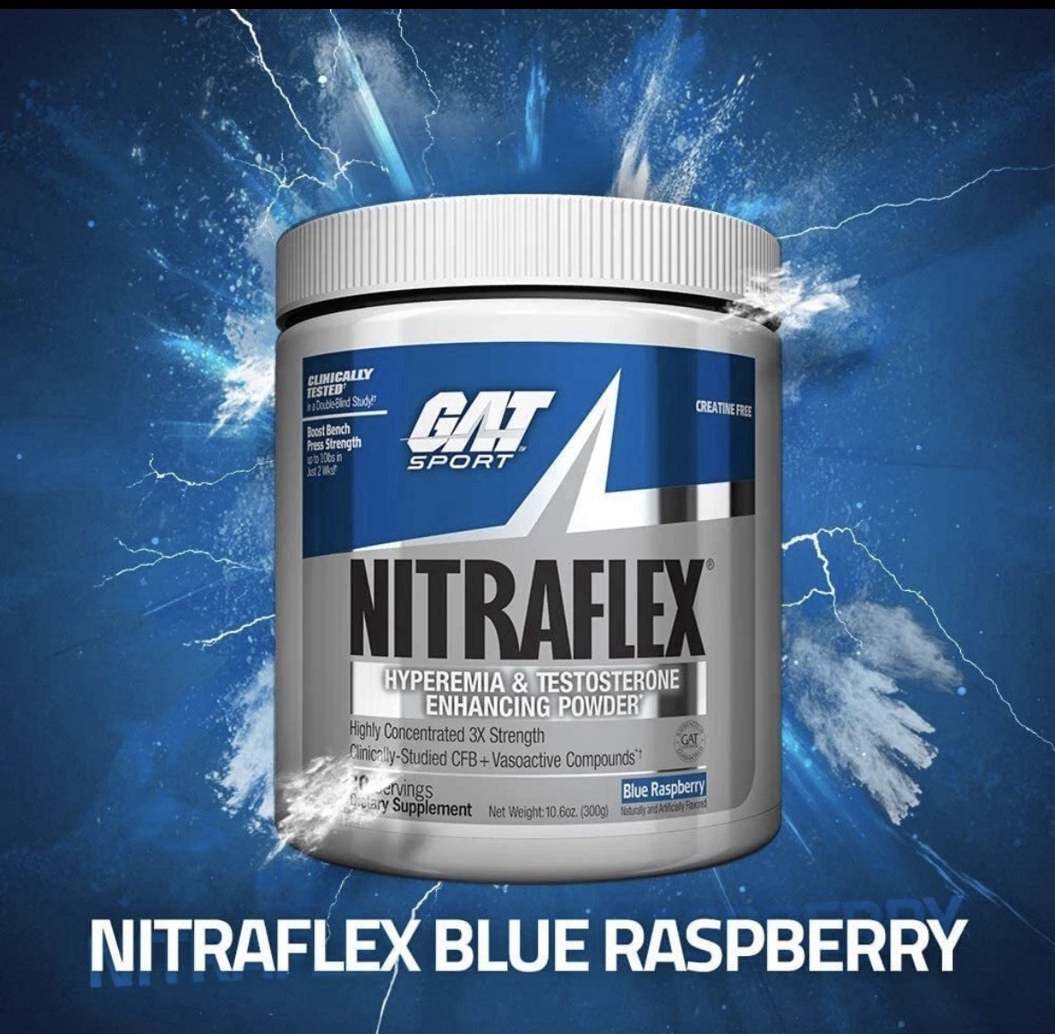 Nitraflex Pre Workout Supplement Blue Raspberry 30 Servings with Nitrosigine