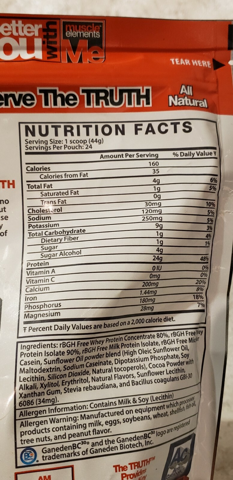 Muscle Elements The TRUTH – 24 Servings – Chocolate Bar – 2.3 lbs – Exp 12/2025