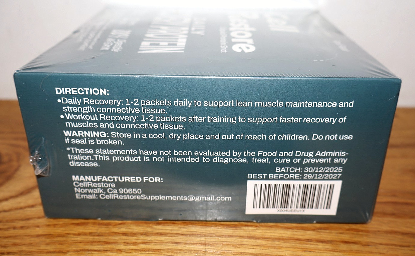 24-Pack CELL RESTORE Liquid Protein Shot, 15g, 22 Amino Acids, Chocolate 12/2027