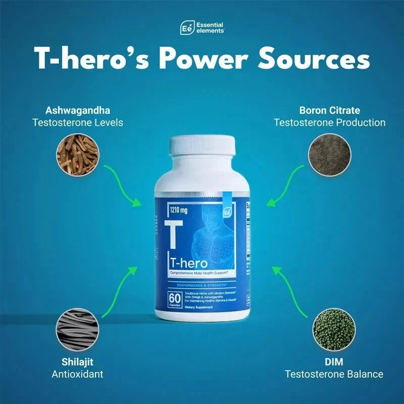 Essential Elements T-Hero Health Supplement Enhance Energy & Performance, 2 Pack