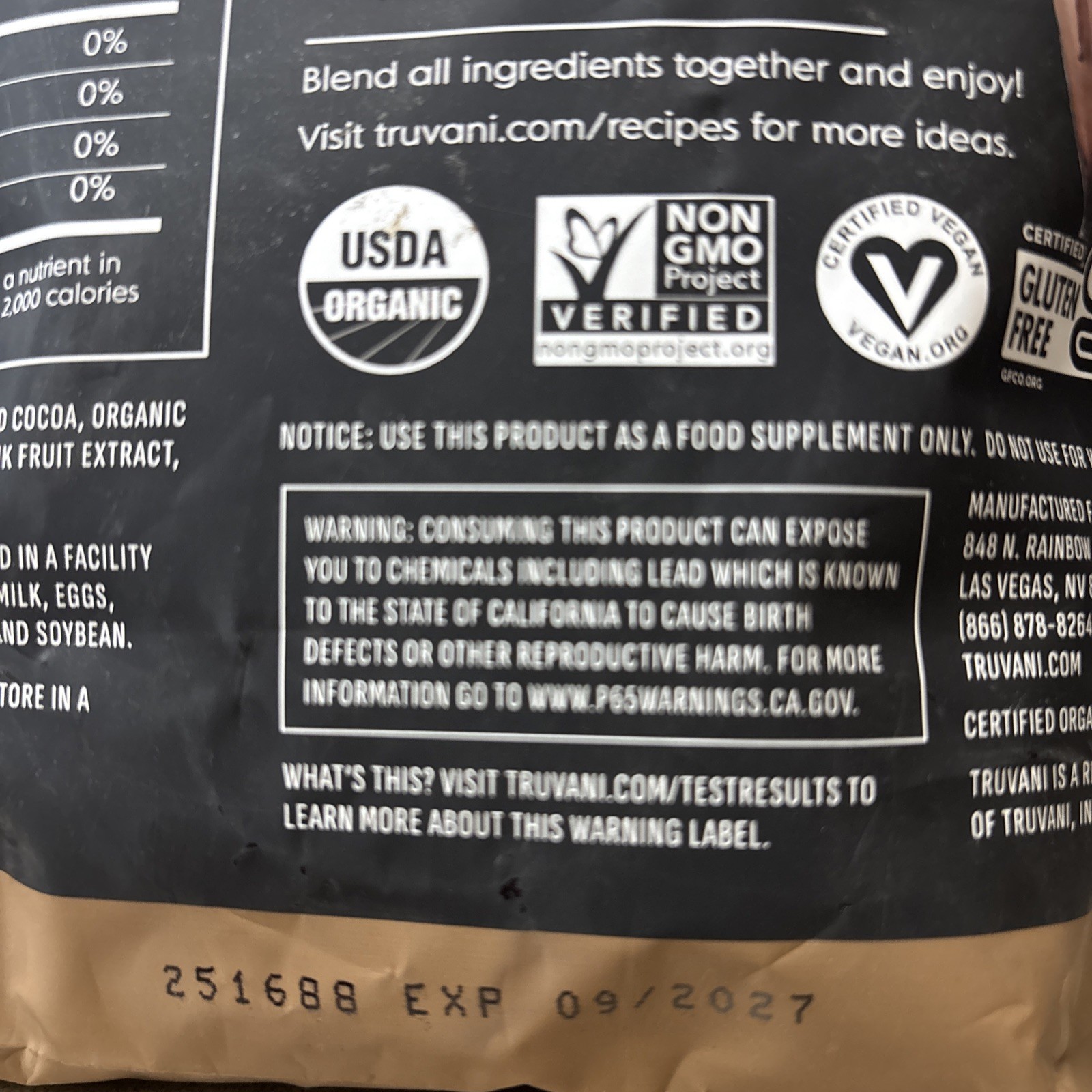 Truvani Vegan Pea Protein Powder Chocolate 1.5lb Organic Plant Based BB 09/2027
