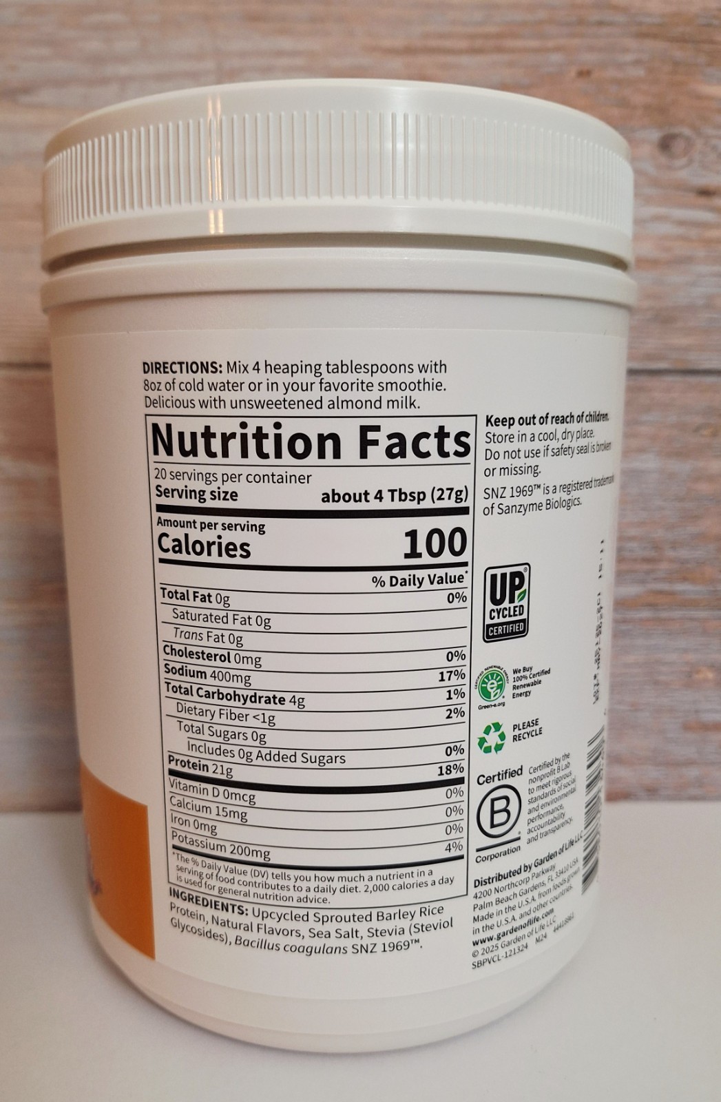 Garden of Life Barley Protein, Vanilla Caramel,Plant-based Non-GMO, 21g Protein.