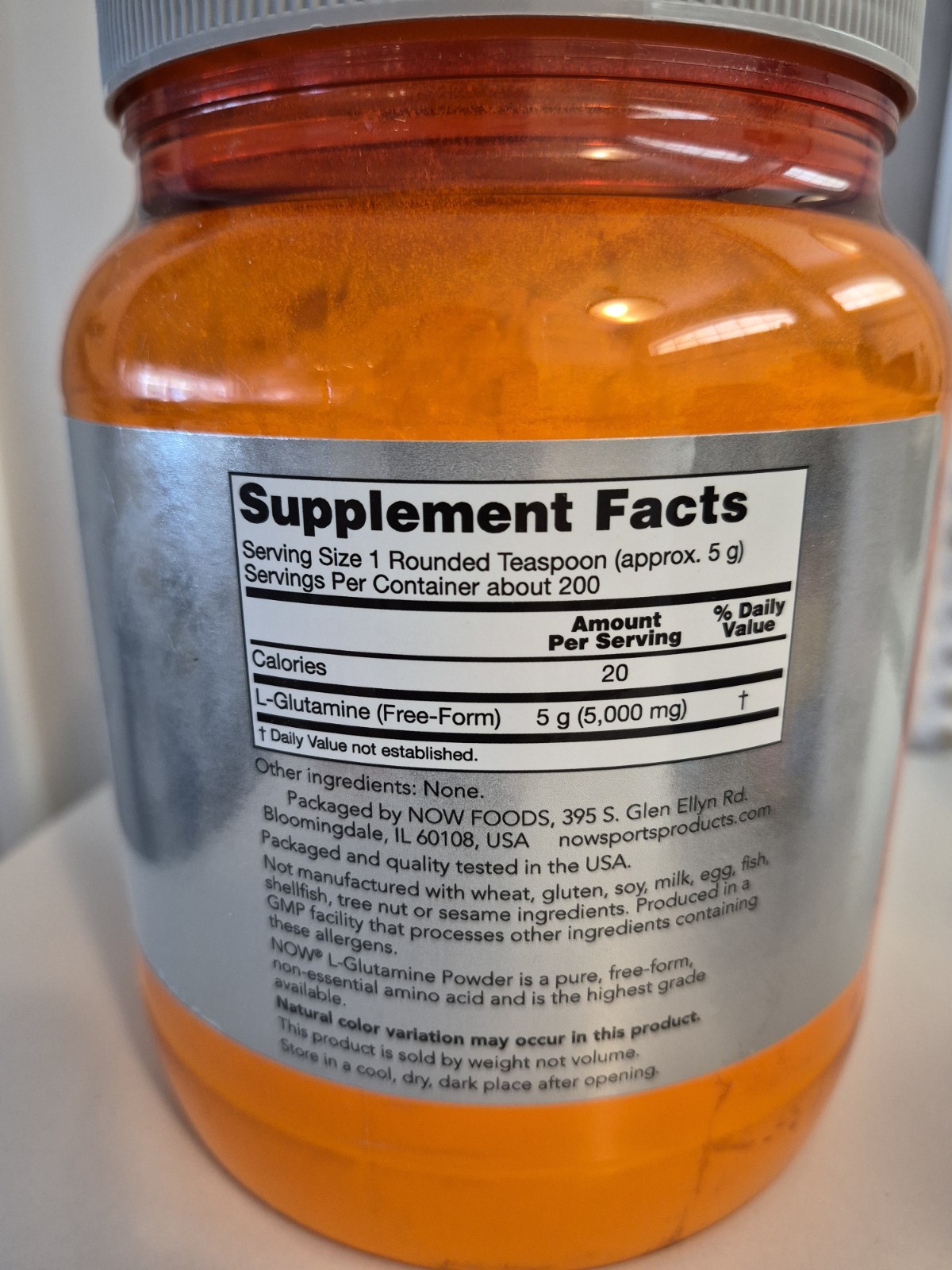 NOW Sports L-Glutamine Powder, Unflavored Vegan Non-GMO 1 kg (2.2 lb)