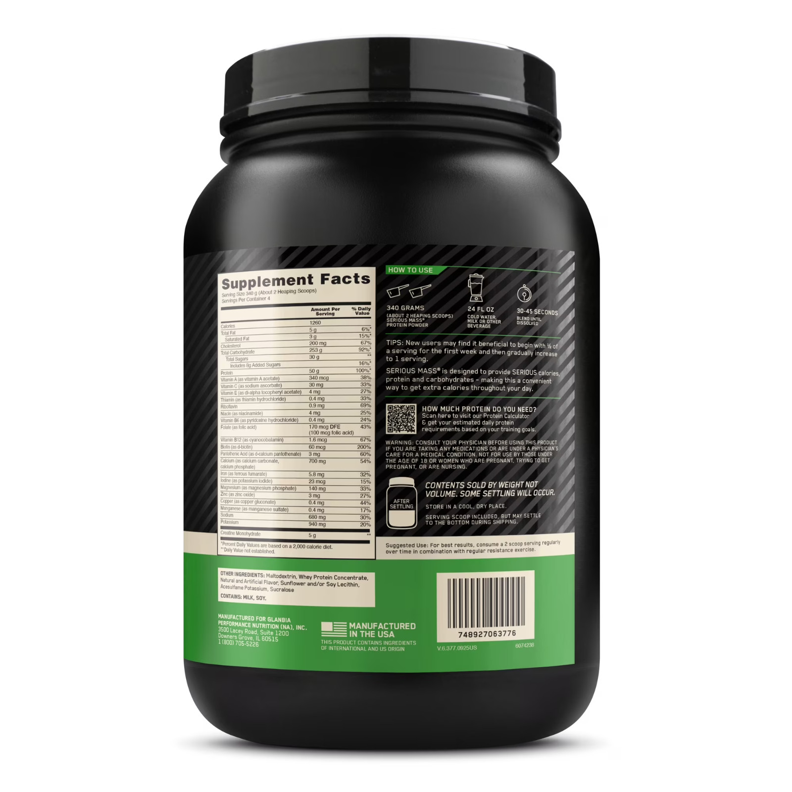 Optimum Nutrition Serious Mass, Vanilla, Weight Gainer Protein Powder, 3 lb