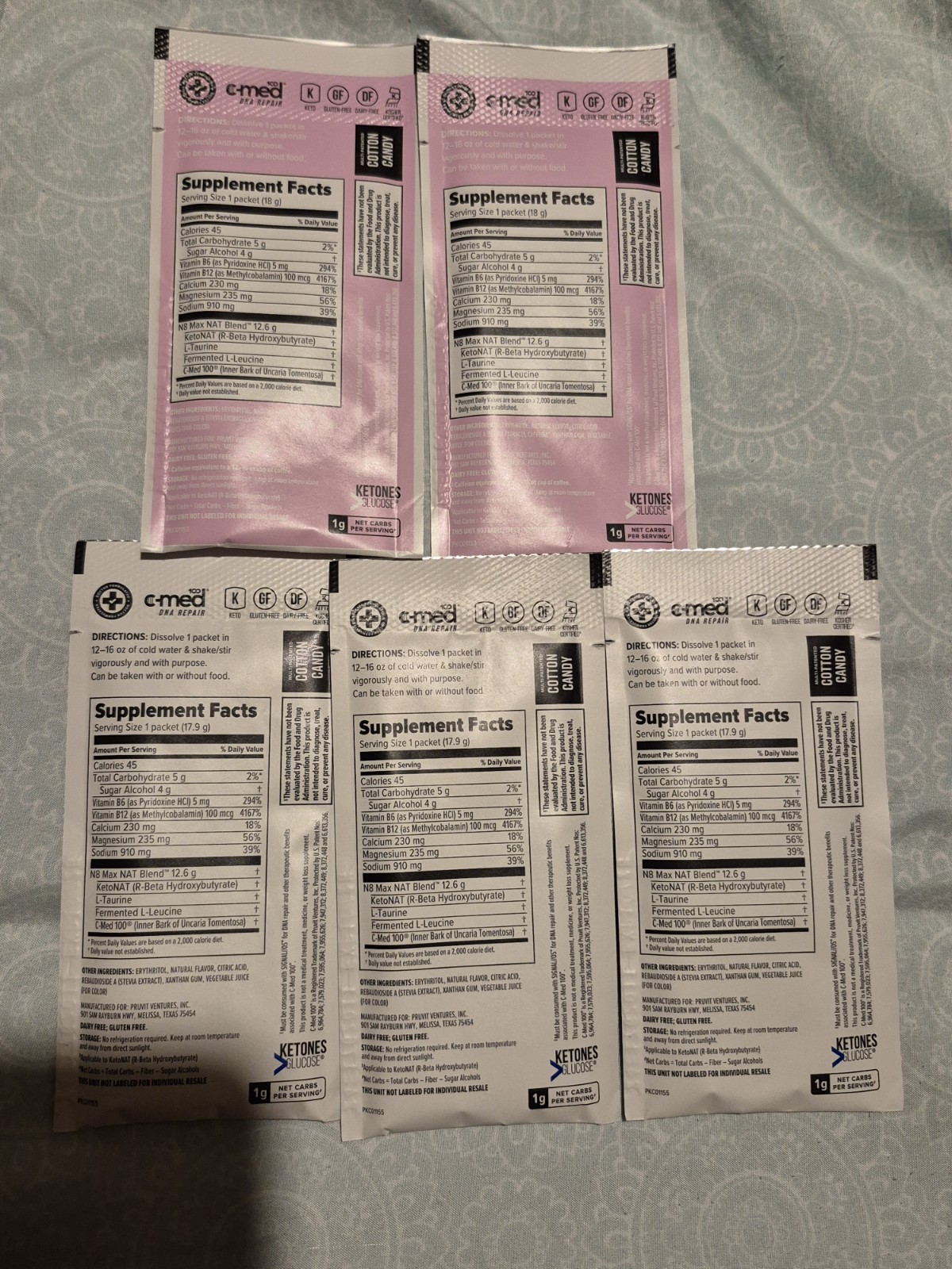Pruvit Keto Os Nat Cotton Candy 5pk. 2 Charged, 3 Caffeine Free. Exp 10/2025