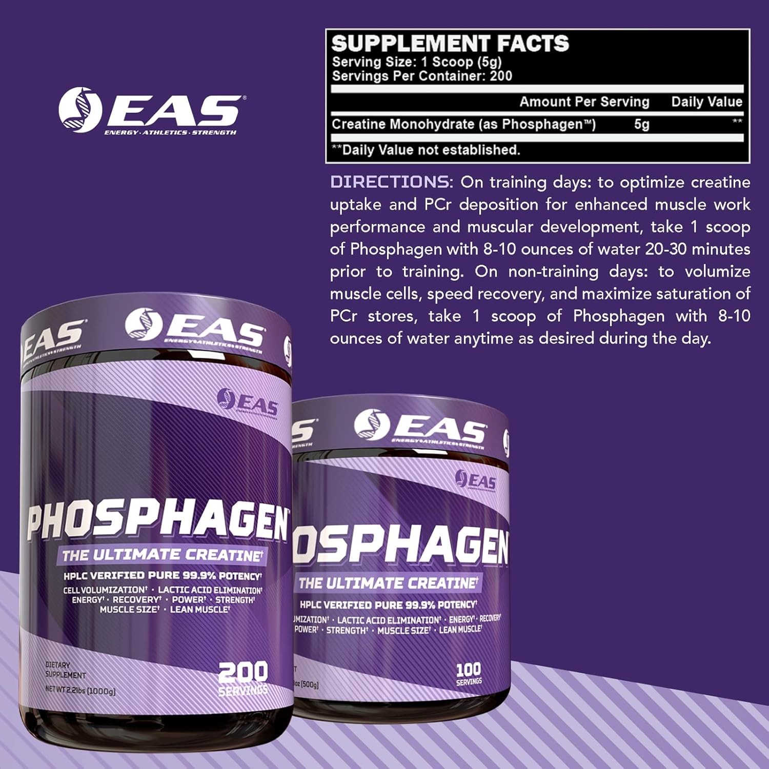 EAS PHOSPHAGEN Creatine Monohydrate 99.9% Pure Powder 1000 Grams EXP. 10/26