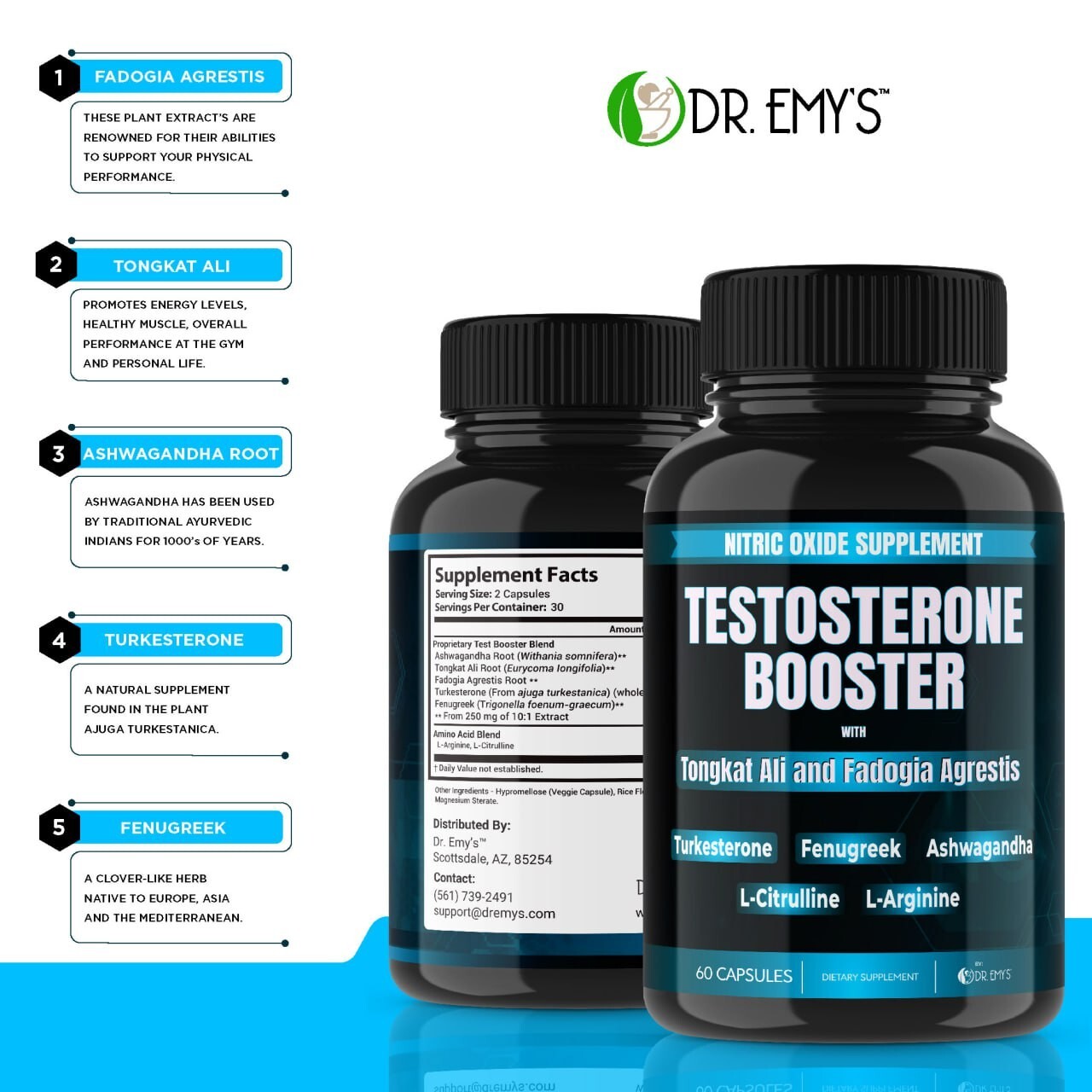 (5 Pack) Testosterone Supplement Booster Capsules Blood Flow Nitric Oxide