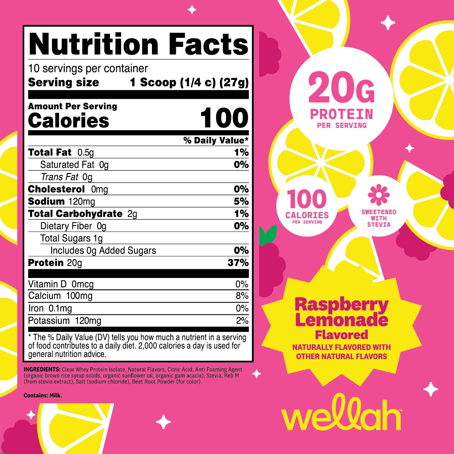 Wellah Clear Whey Protein Isolate Powder (Raspberry Lemonade) 10 Servings