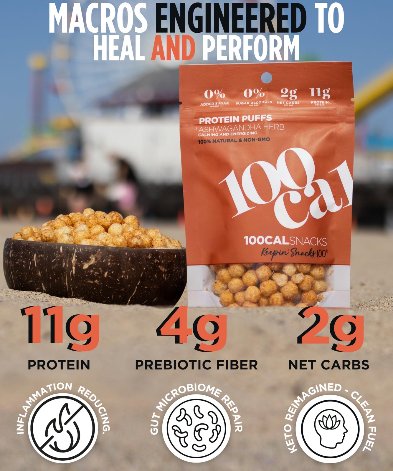 100Cal Protein Puffs Bbq 11G High Protein 4G Fiber Calorie Gut Healthy Salty