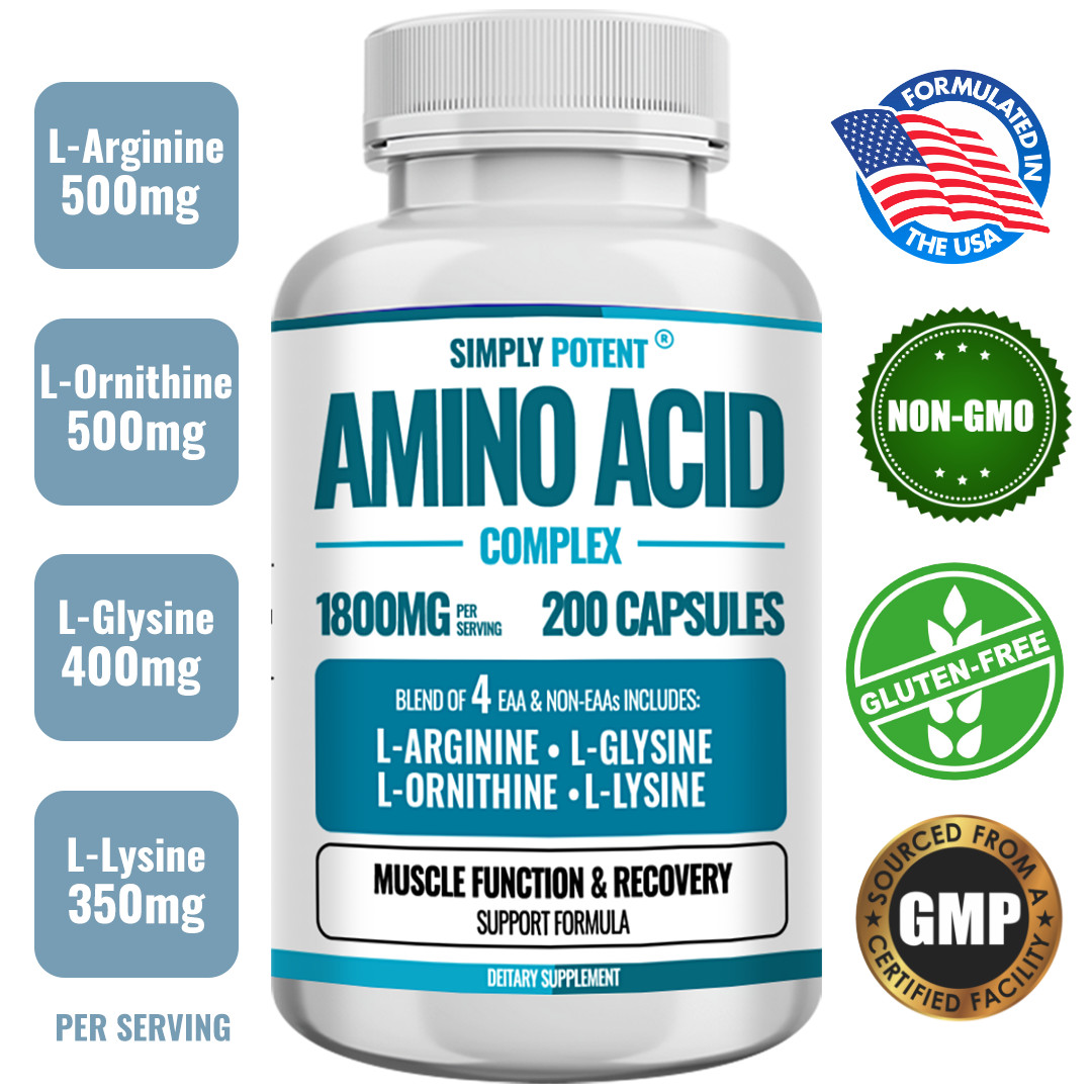 1800 mg BCAA Essential Amino Acid Complex | Energy & Muscle Recovery | 200 Caps