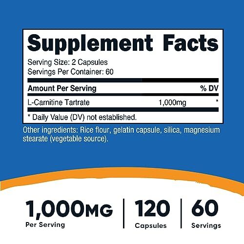 Nutricost L-Carnitine Tartrate 1000MG Per Serving 240 Caps 120 Servings
