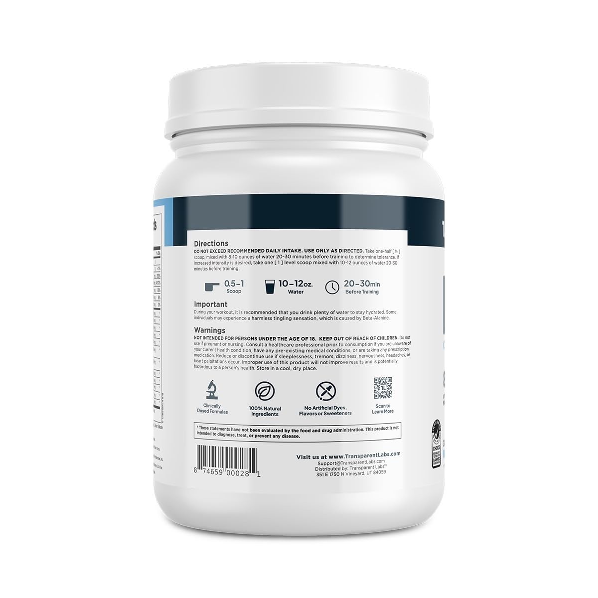 Transparent Labs Bulk Pre Workout Powder – 30 Servings (Pack of 1), No Color