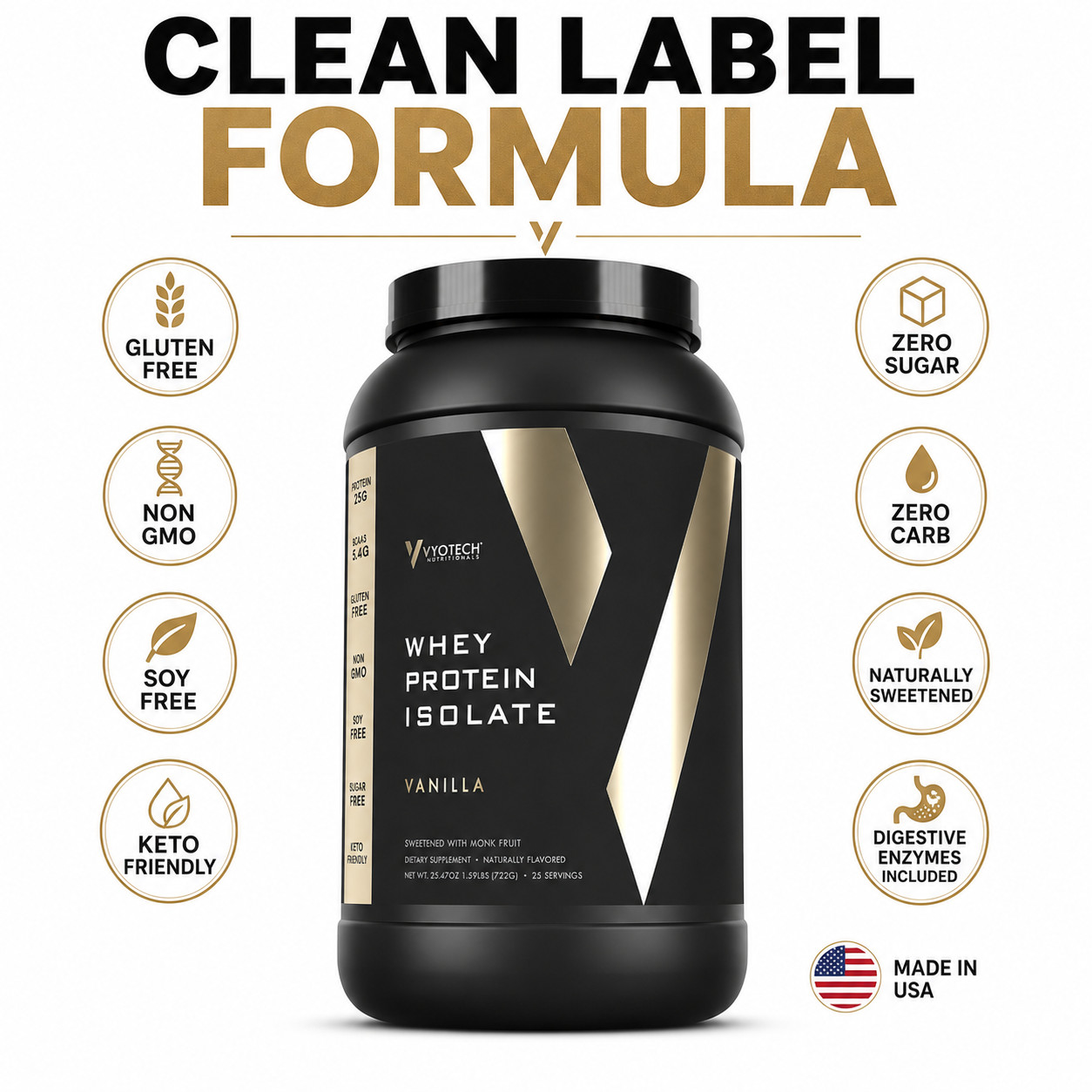 Whey Protein Isolate with Digestive Enzymes Vyotech Nutritionals Zero Carb