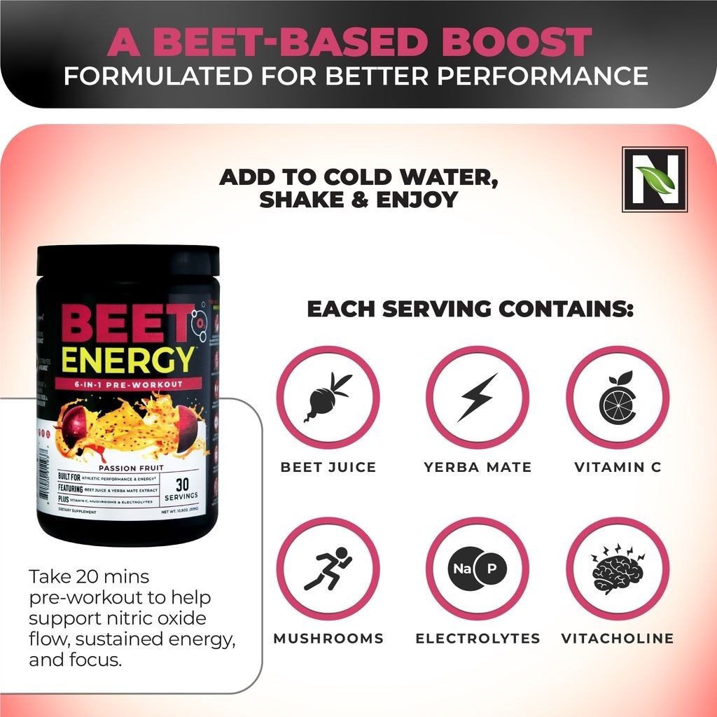 Beet Natural O2 – All-Natural Pre-Workout-Beet Root Powder-Passion Fruit-20 ser