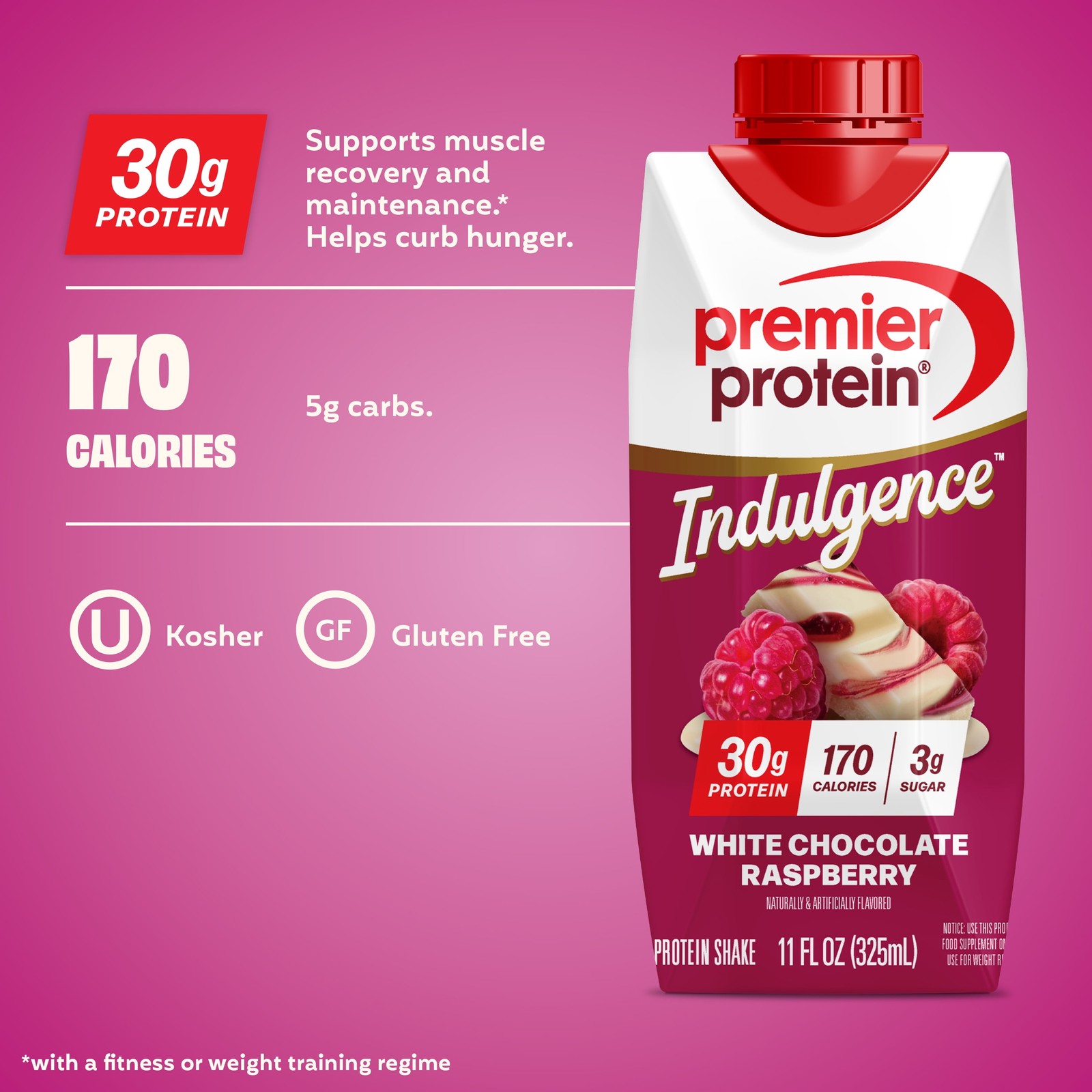Premier Protein Indulgence Protein Shake, White Chocolate Raspberry, 12 Ct