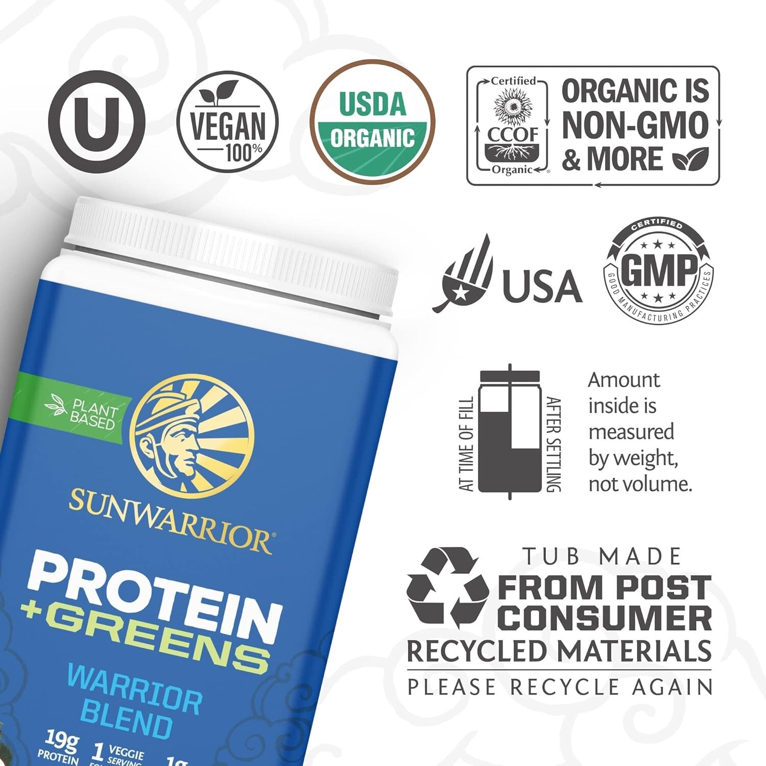 Sunwarrior Warrior Blend Protein Greens Powder Drink Mix BCAA Plant Based 1.65lb