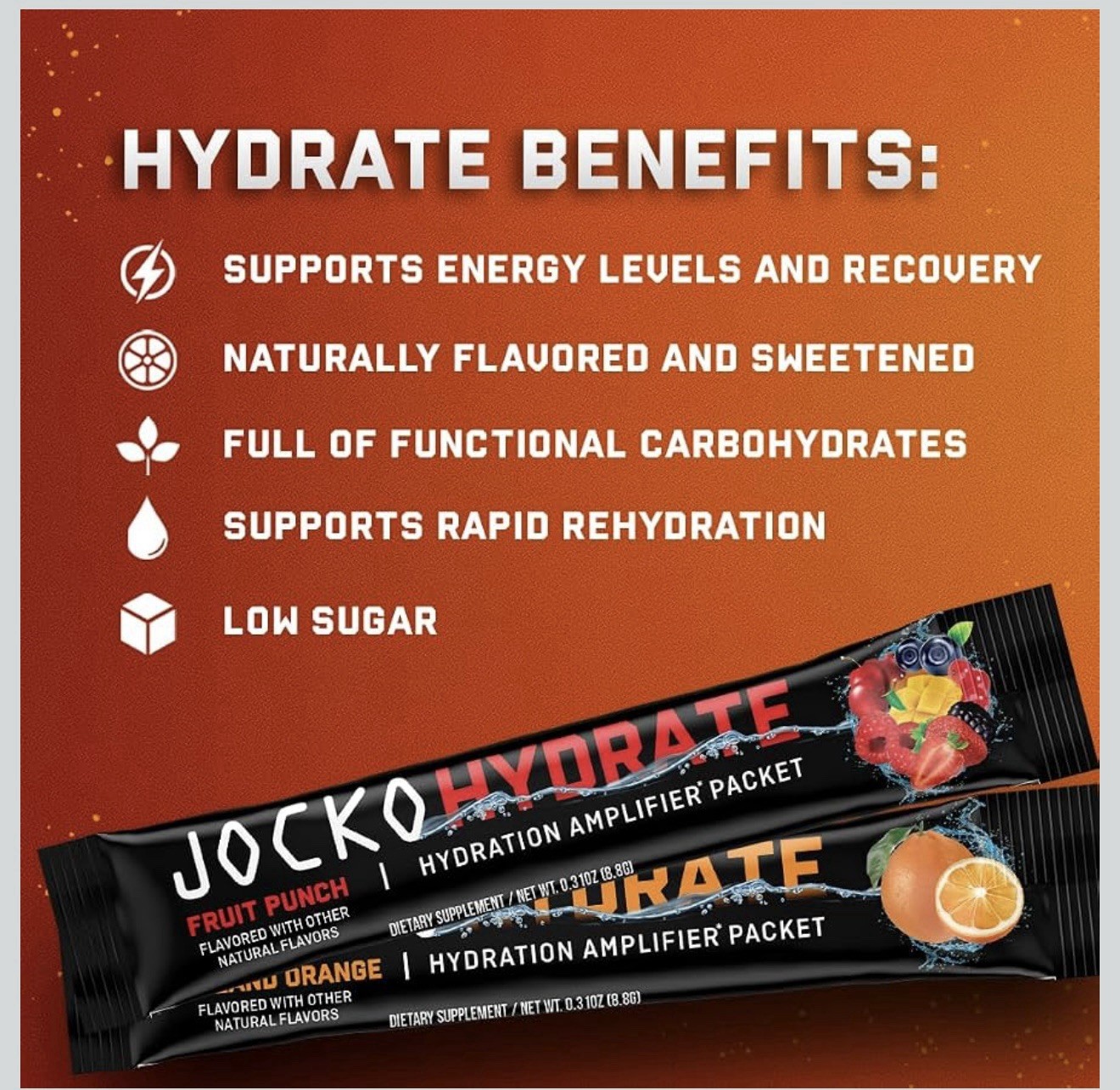 Jocko Fuel Hydrate Electrolytes Powder Packets 16 Servings (1 Pack) Fruit Punch