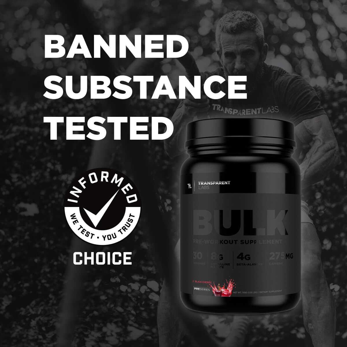 Transparent Labs Bulk Black Pre Workout 30 Servings Energy Strength Focus Pump