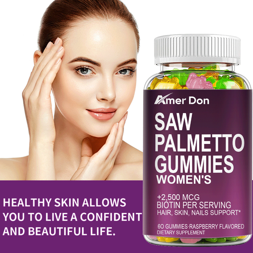 Saw Palmetto Gummies for Women 2500mcg Biotin – Hair Skin Nails Support – 60 Ct