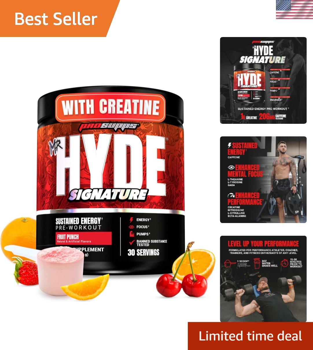 PROSUPPS Mr. Hyde Signature Pre Workout Powder with Creatine, Beta Alanine
