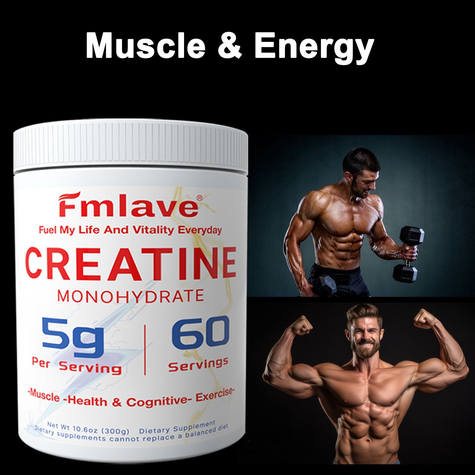 Creatine Monohydrate Powder Muscle gain (Micronized) 5g per serv 300g Unflavored
