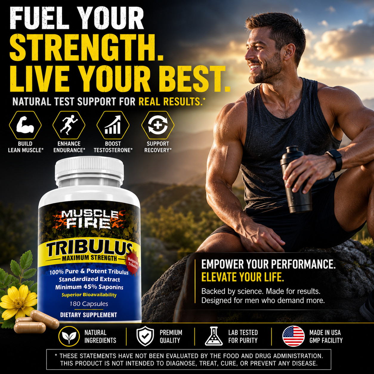 Bulgarian Tribulus Terrestris 180 Count 1500mg 45% Steroidal Saponins