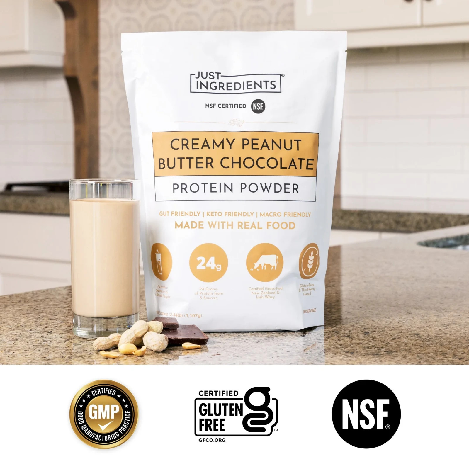 Just Ingredients Creamy Peanut Butter Chocolate Protein Powder 30 Servings