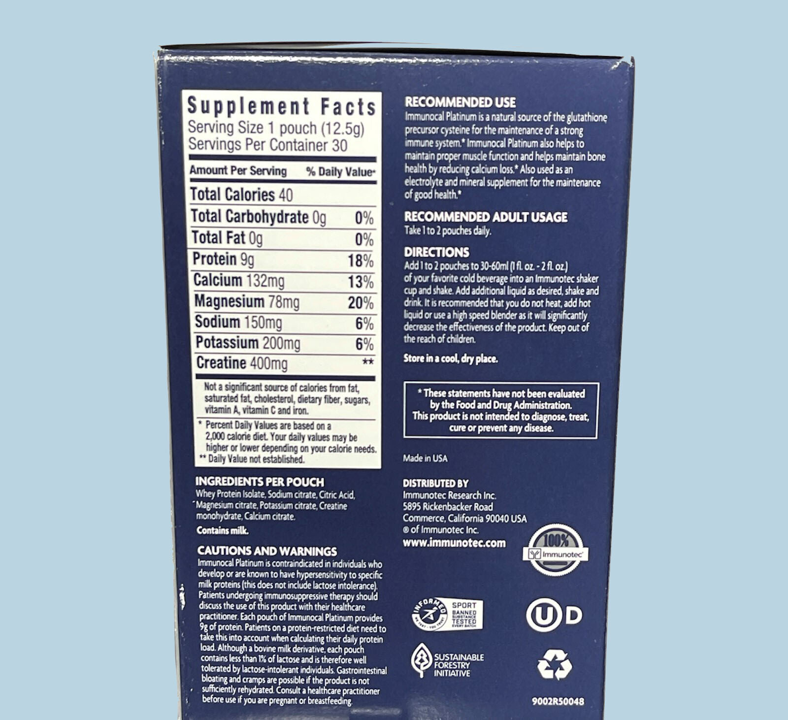 Immunotec Immunocal Platinum Glutathione Precursor 30 pouches Exp 04/2024