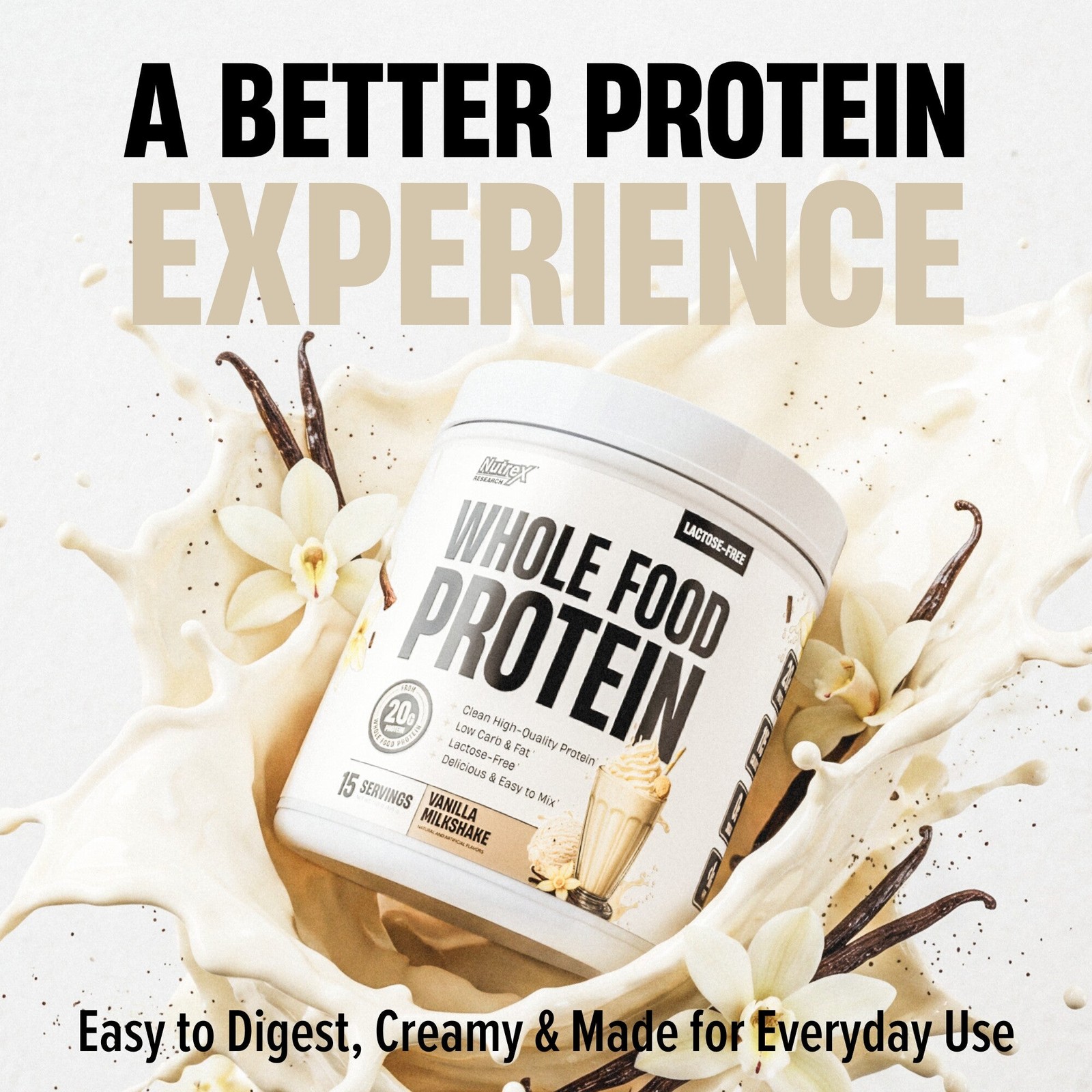 Nutrex WHOLE FOOD PROTEIN Blend – 20 Gm Protein 0 Sugar Lactose Free 15 Servings