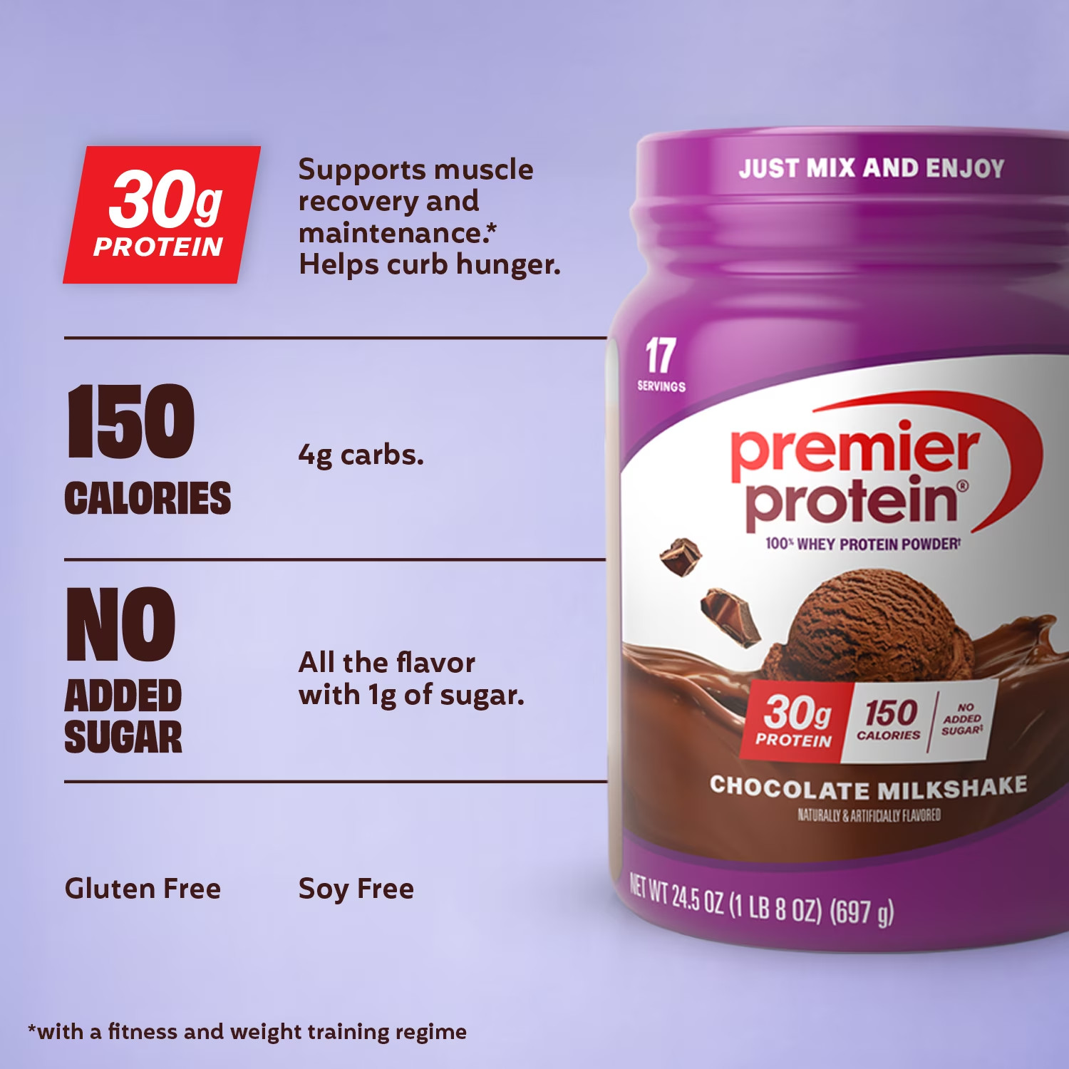 Premier Protein 100% Whey Protein Powder, Chocolate Milkshake,30g Protein,17 ser