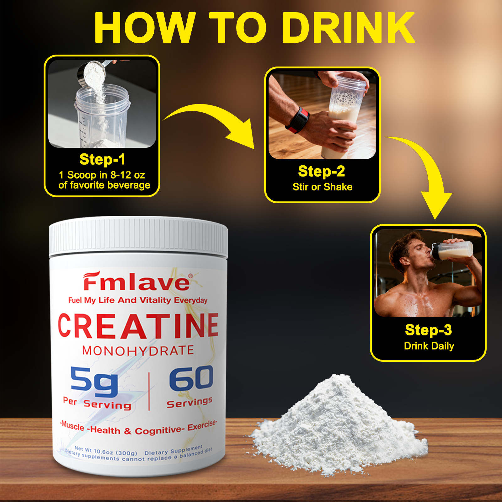 Micronized Creatine Monohydrate Powder 300g, 60 Servings, Unflavored Creatine US
