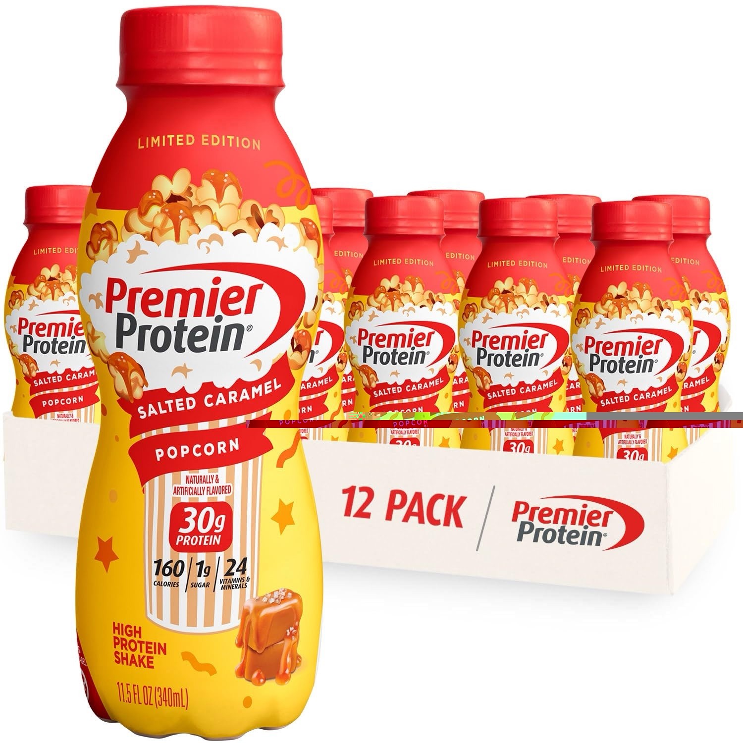 Premier Protein Salted 🍬Caramel Popcorn 🍿 11.5 Fl Oz (Pack of 12)