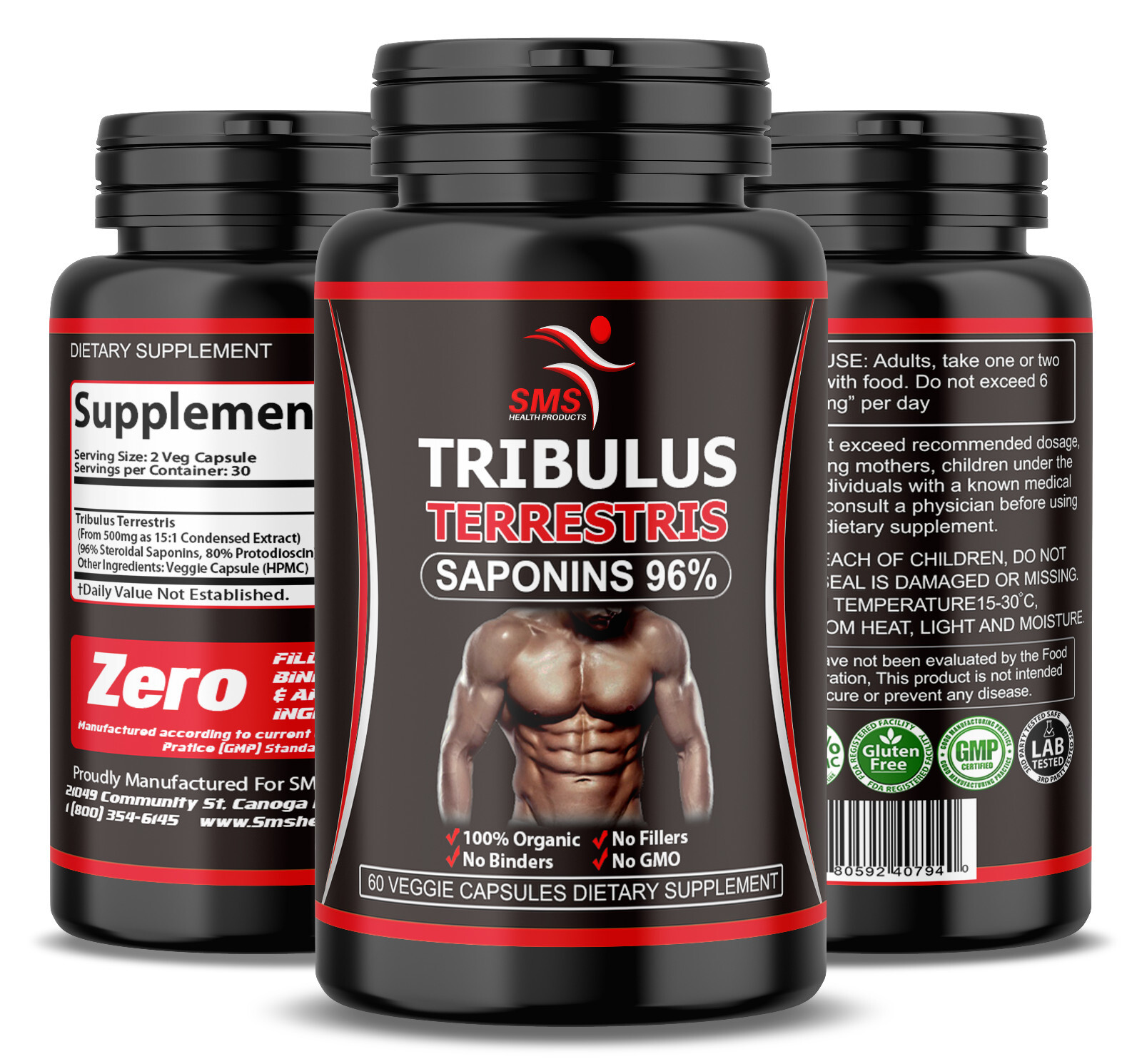 TRIBULUS TERRESTRIS 7500mg EXTRACT 96% SAPONINS BODY BUILD 30 CAPSULES