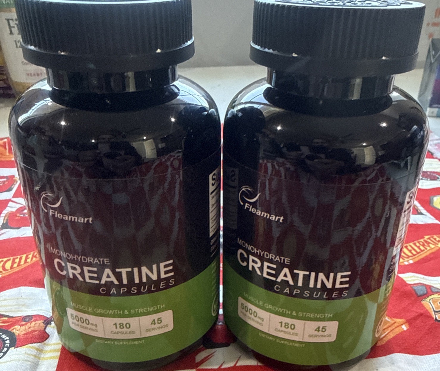 2X Fleamart monohydrate creatine capsules 5000mg 180 Capsules EA Exp 12/22/26