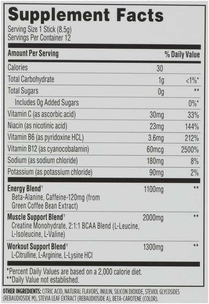 Zero Sugar Lemon Lime Pre-Workout Powder – 12 Convenient Packs, 3.6 Oz