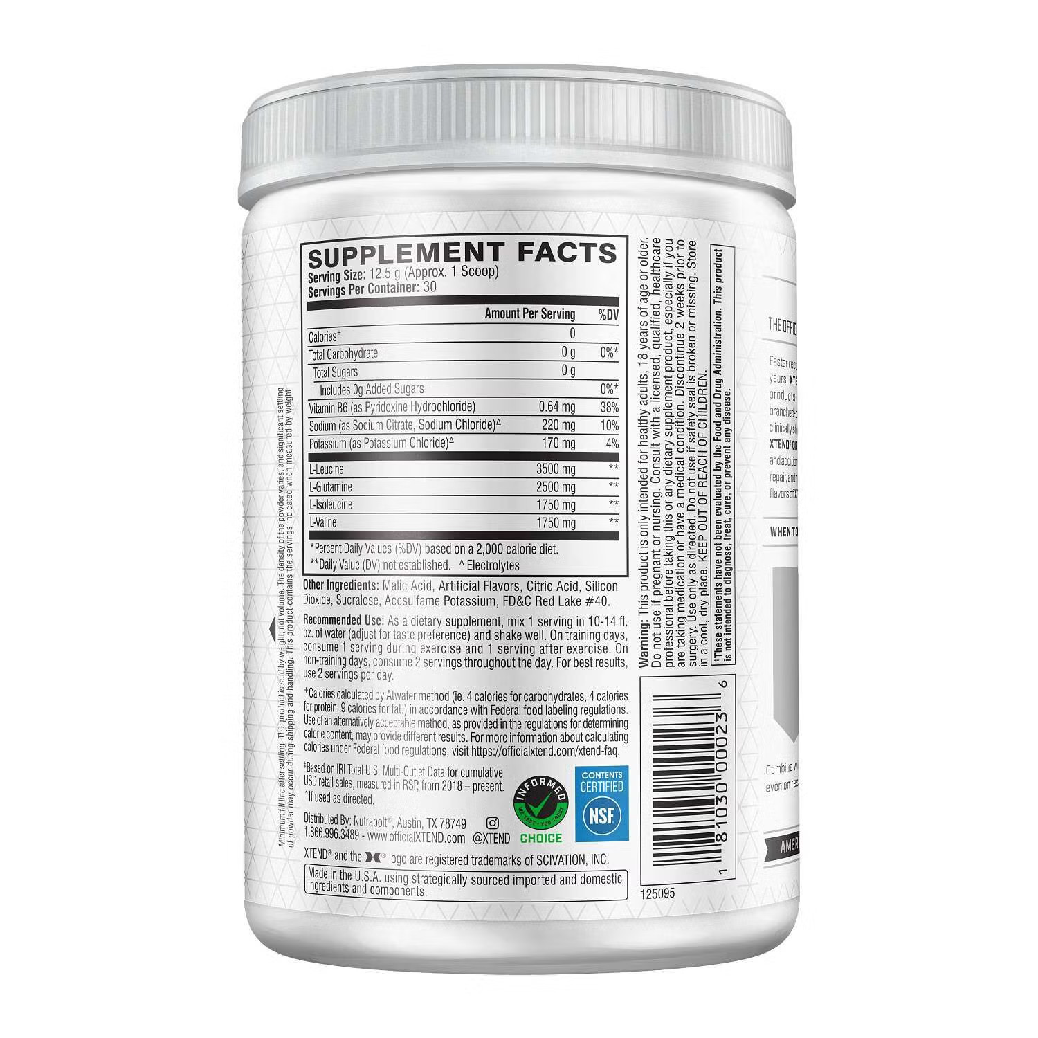 Xtend Original BCAA Powder 7g BCAA and 2.5g L-Glutamine, Sugar Free 30 Servings