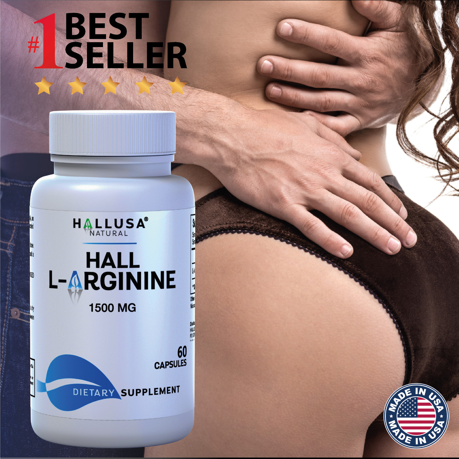 L-Arginine Capsules 1500mg, Nitric Oxide Booster, Blood Flow & Workout, 60 Count