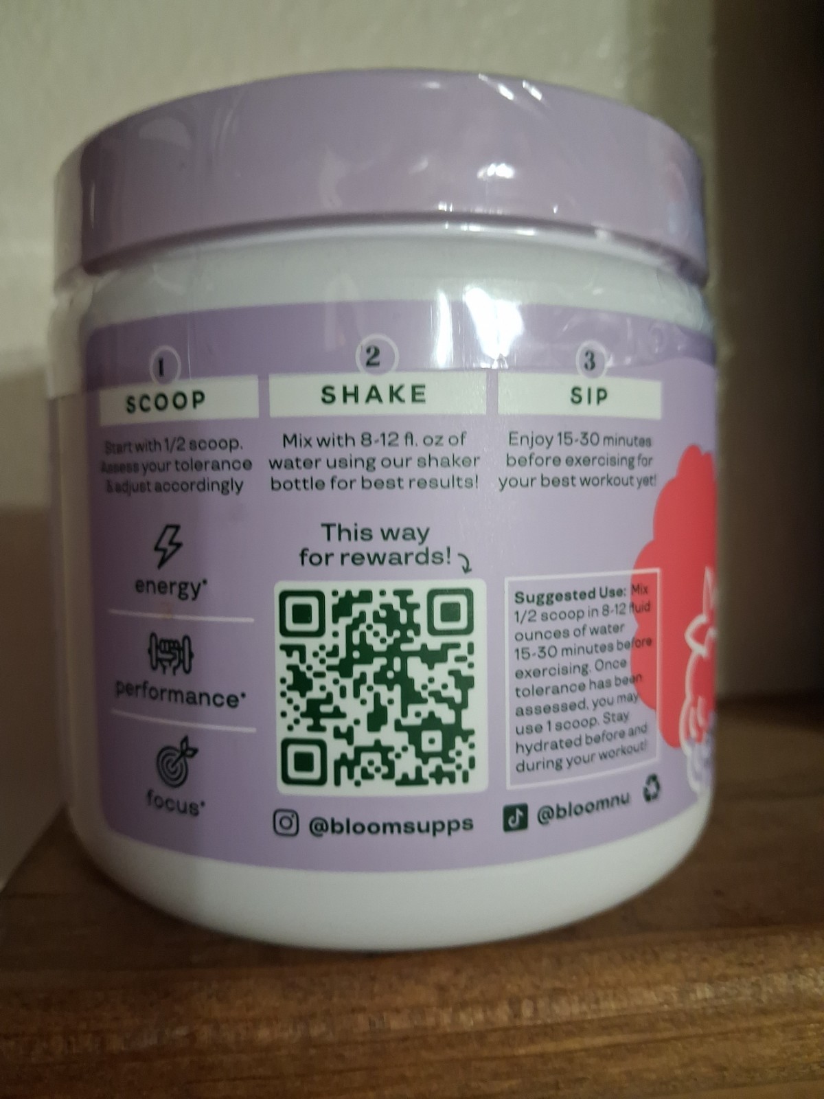 Bloom High Energy pre-workout Raspberry Lemonade 25 Serv 7.3 Oz Exp28 Free Ship