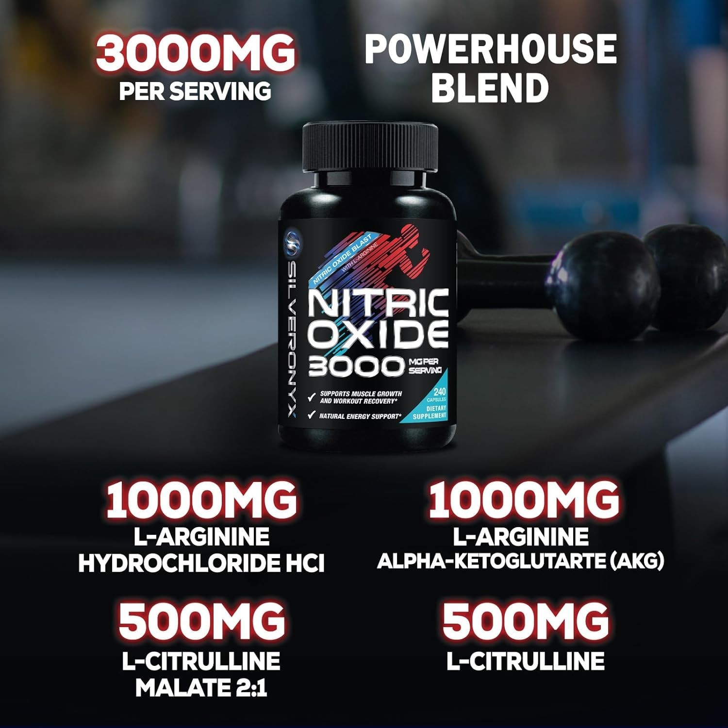 Extra Strength Nitric Oxide Supplement L Arginine 3X Strength -Citrulline Malate