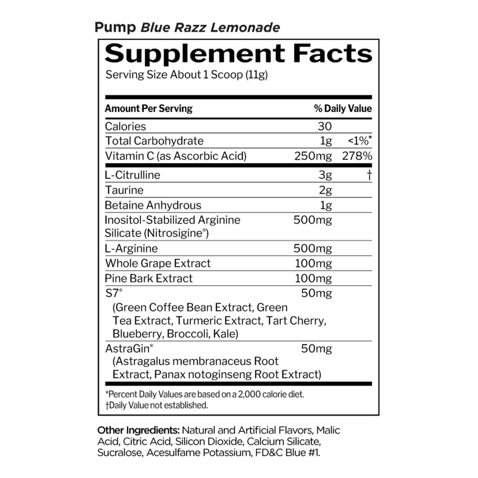 RULE 1 Pump 30 serv Blue Razz Lemonade Stimulant Free Pre Workout 315g