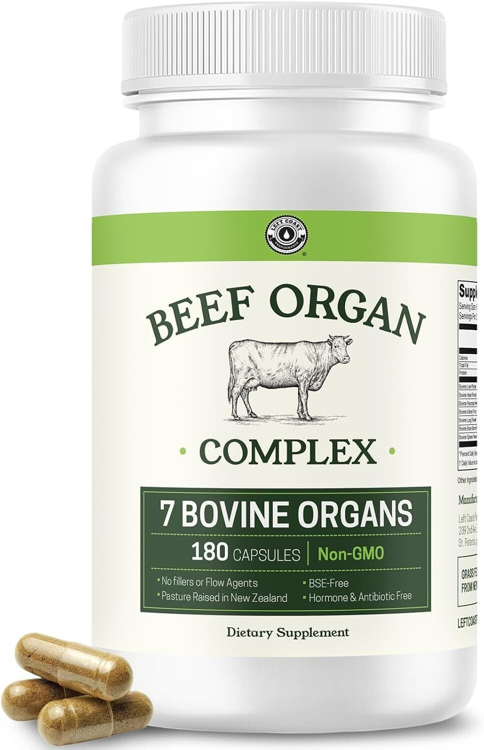 Beef Organ Supplement Grass Fed 7 Beef Organs Complex fr New Zealand Liver 180ct