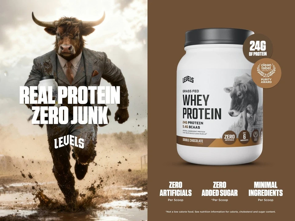 Levels Grass Fed Whey Protein Powder, No Artificials,24G of Protein,Vanilla Bean