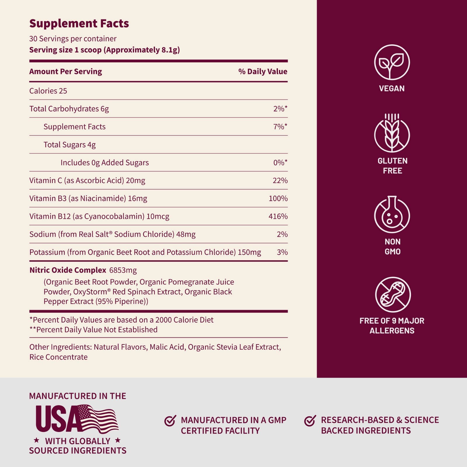 Organic Nitric Oxide Beet Root Powder or Pre Workout – Heart Health, Supports BP