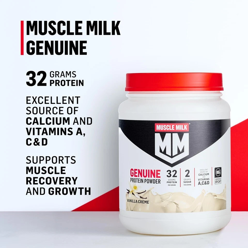 Muscle Milk Genuine Protein Powder, Vanilla Crème, 1.93 Pounds, 12 Servings, 32g