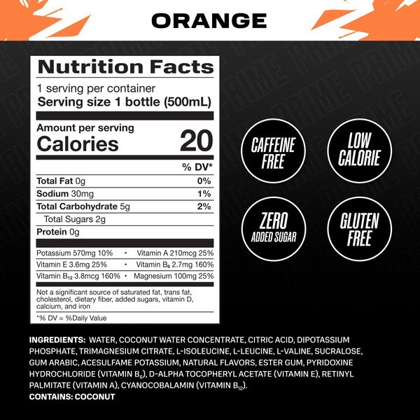 PRIME Ice Orange Hydration Drink 16.9oz 8 Pack Electrolyte Beverage