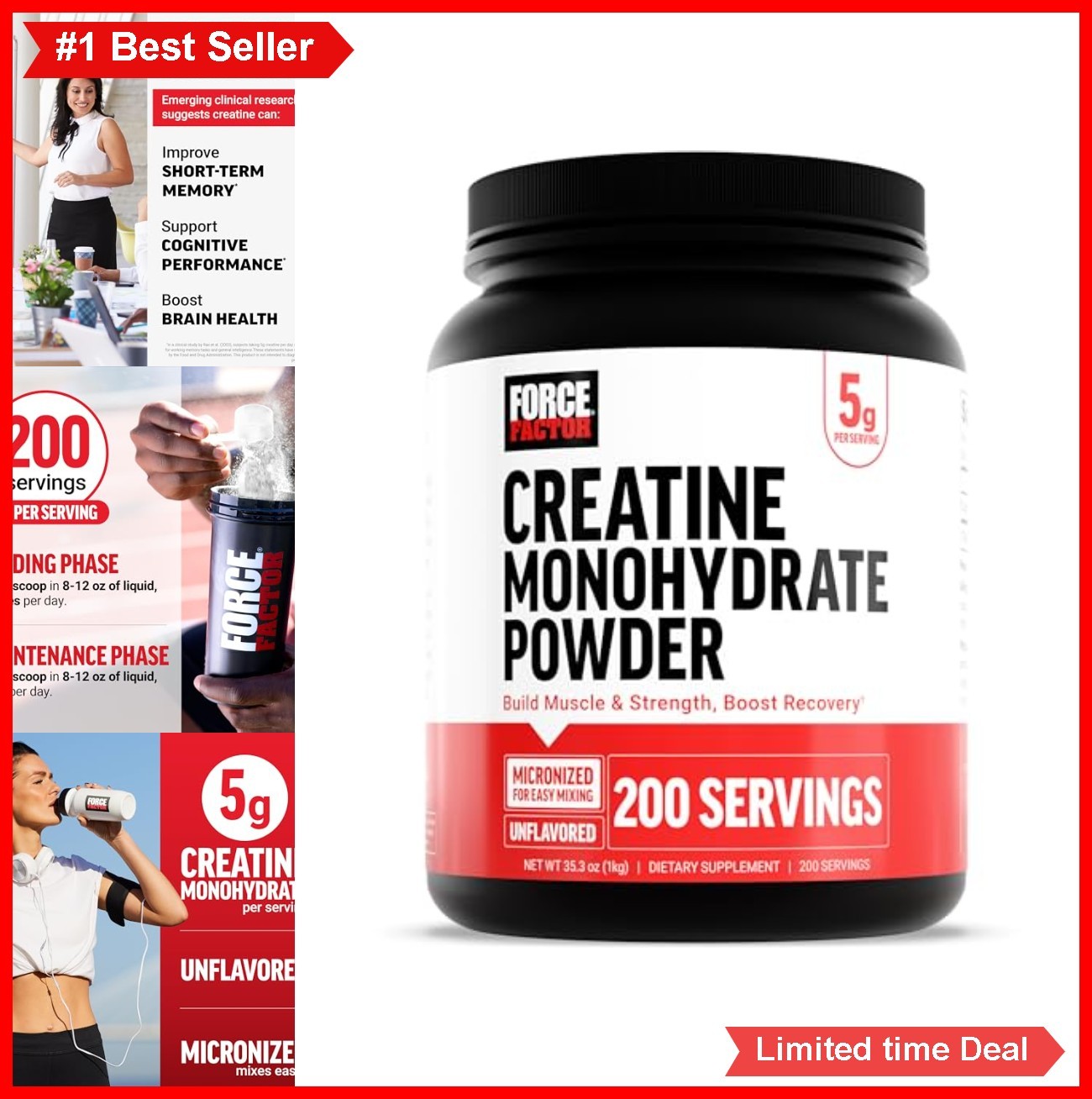 Creatine Monohydrate Powder 5g Unflavored 200 Servings Muscle Growth Recovery
