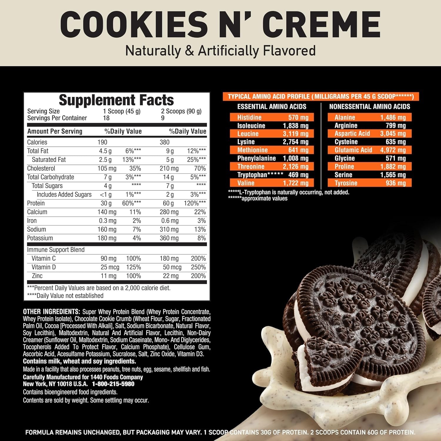 Body Fortress Super Advanced Whey Protein Powder, Cookies N’ Creme, 60g Protein