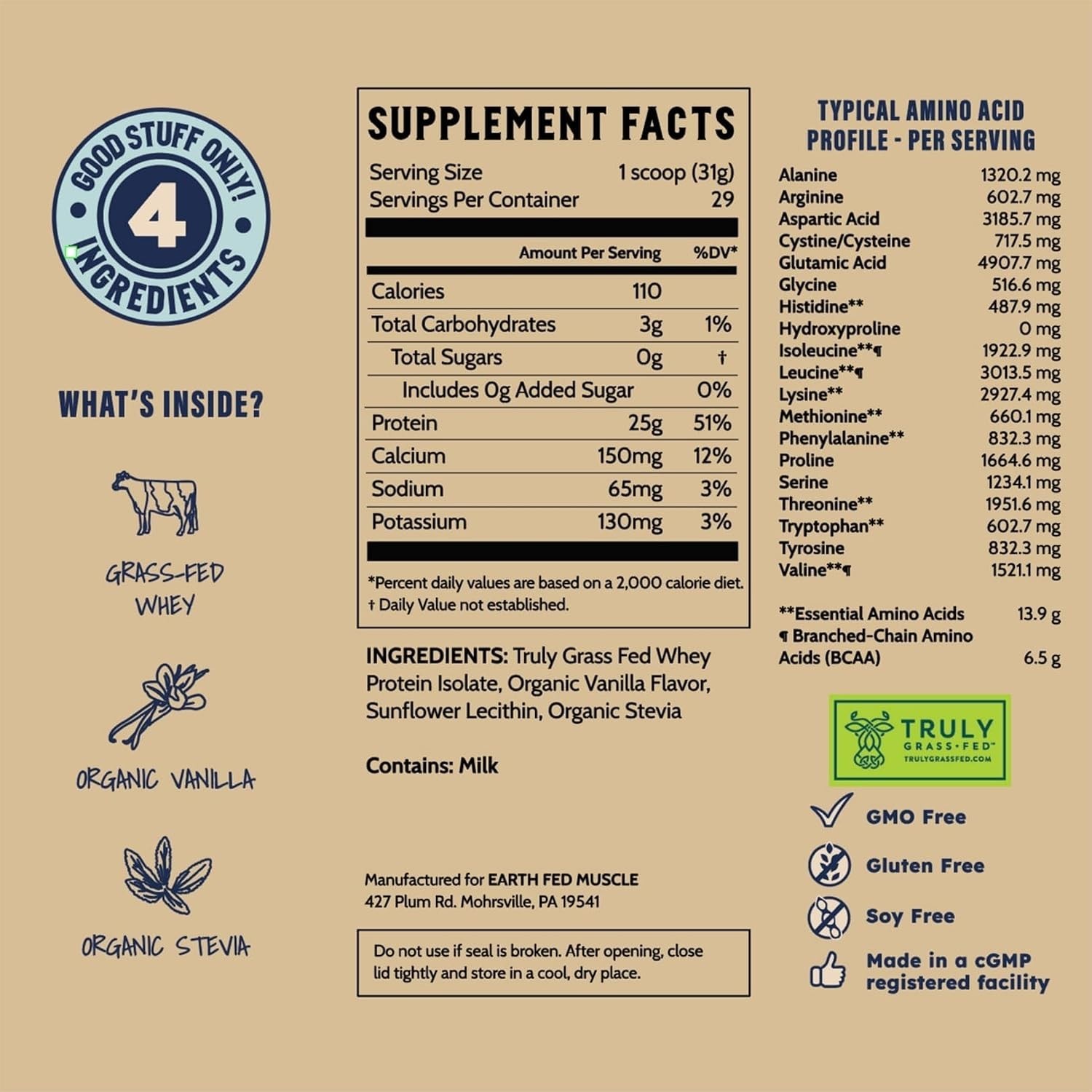 Earth Fed Muscle Whey Back Irish Grass Fed Whey Protein Isolate, ThirdParty C…